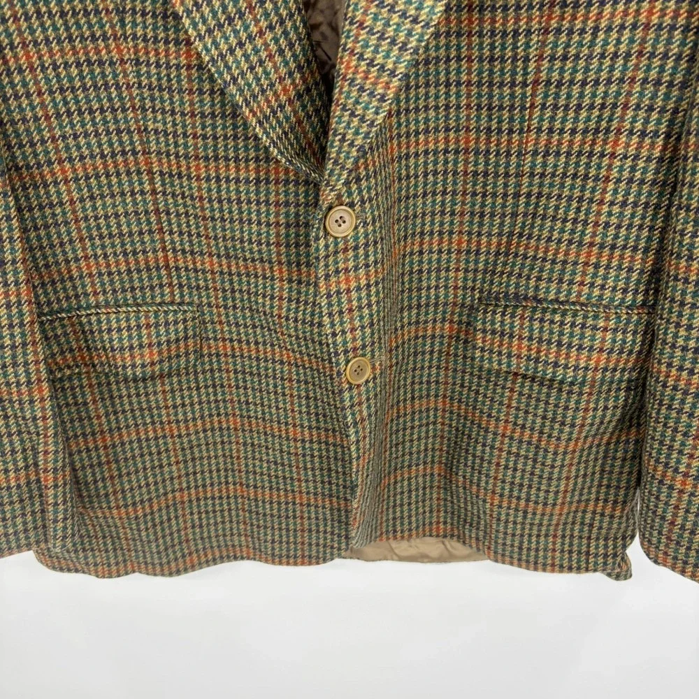 Emilio Tucci Blazer Mens 60R Green Brown Wool Houndstooth Arthur Bell Sport Coat